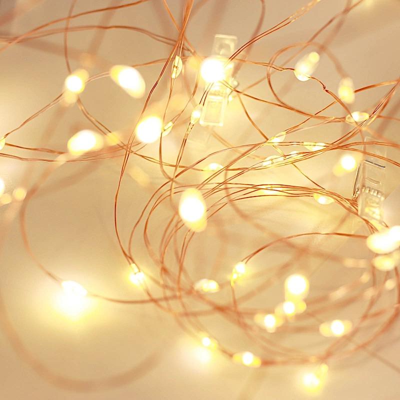 32 feet Warm White Battery Operated LED String Fairy Lights with Clips