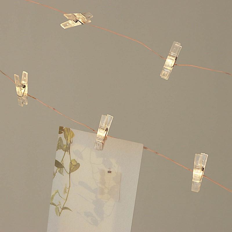 32 feet Warm White Battery Operated LED String Fairy Lights with Clips