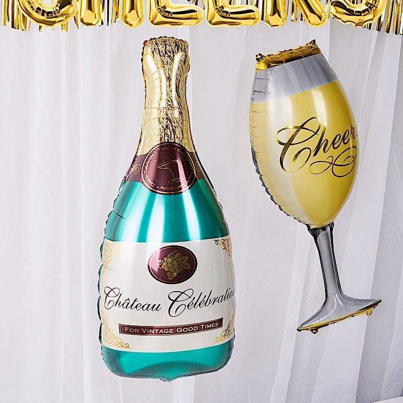 39 in tall Goblet and Champagne Bottle Mylar Foil Balloons Set