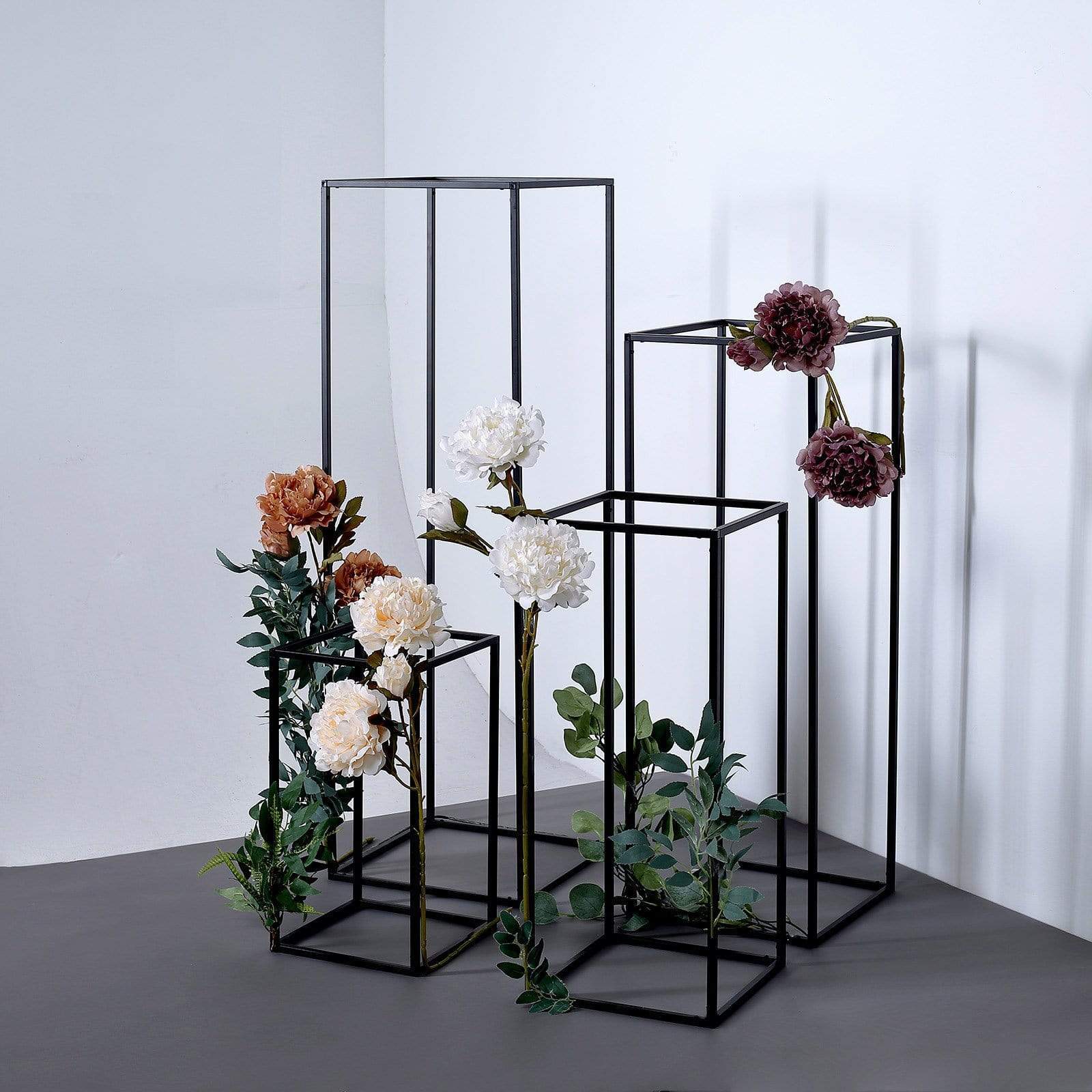 4 Black Matte Metal Geometric Rectangular Stands Flower Vase Holders