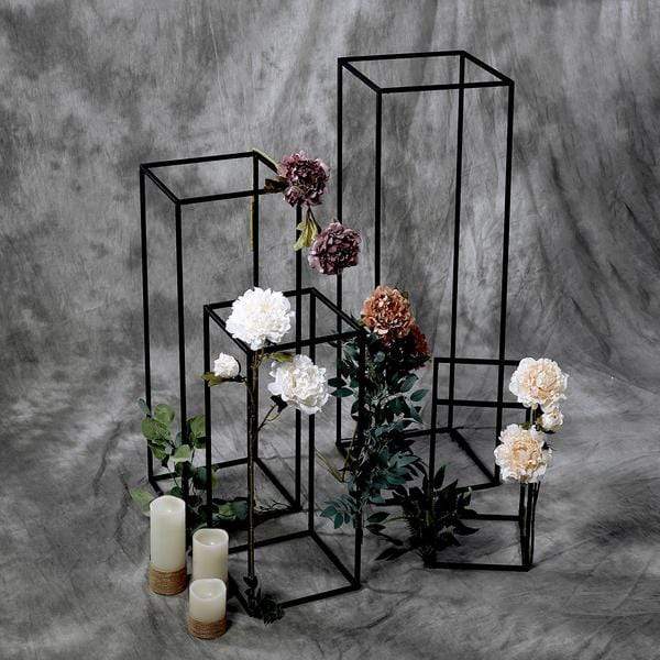 4 Black Matte Metal Geometric Rectangular Stands Flower Vase Holders