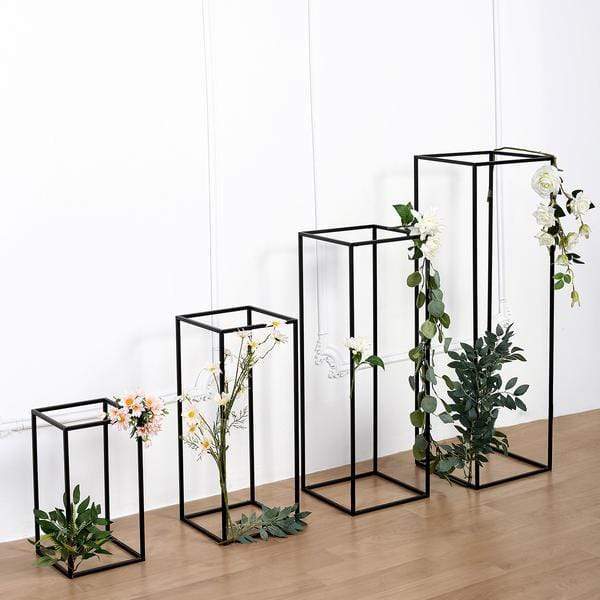 4 Black Matte Metal Geometric Rectangular Stands Flower Vase Holders