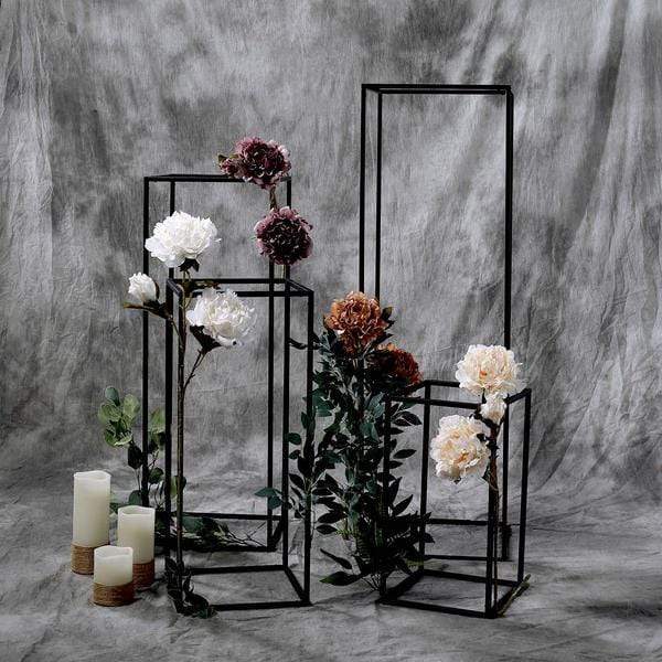 4 Black Matte Metal Geometric Rectangular Stands Flower Vase Holders