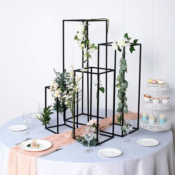 4 Black Matte Metal Geometric Rectangular Stands Flower Vase Holders