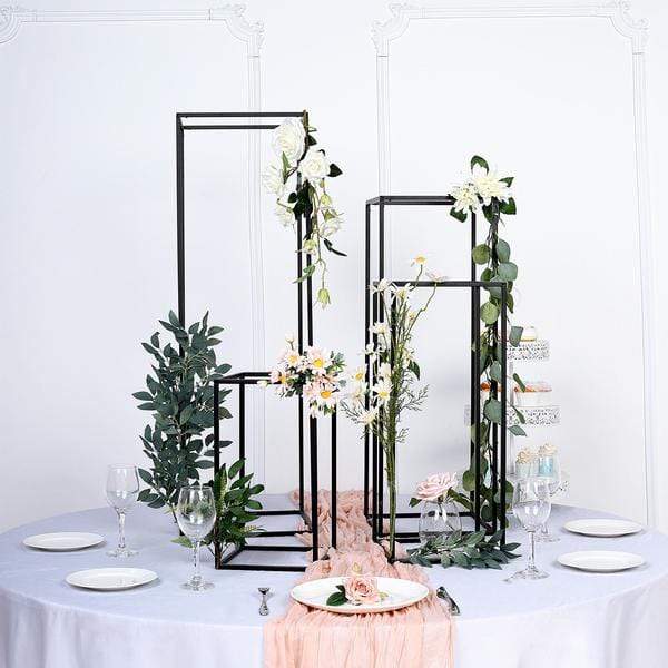 4 Black Matte Metal Geometric Rectangular Stands Flower Vase Holders