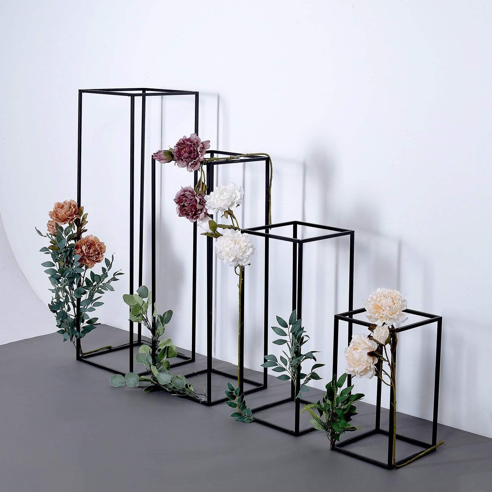 4 Black Matte Metal Geometric Rectangular Stands Flower Vase Holders