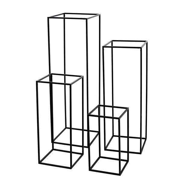 4 Black Matte Metal Geometric Rectangular Stands Flower Vase Holders