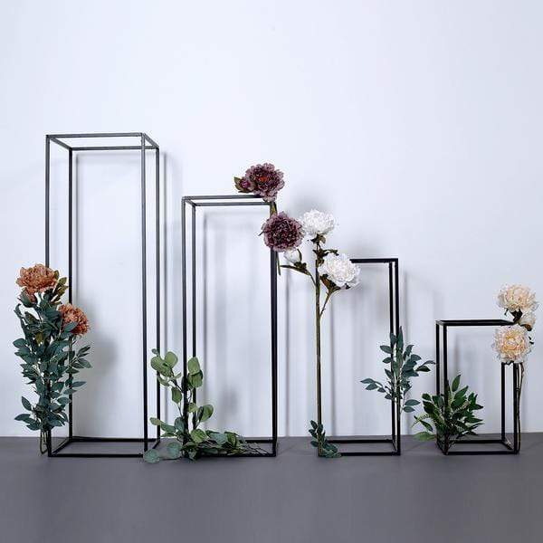 4 Black Matte Metal Geometric Rectangular Stands Flower Vase Holders