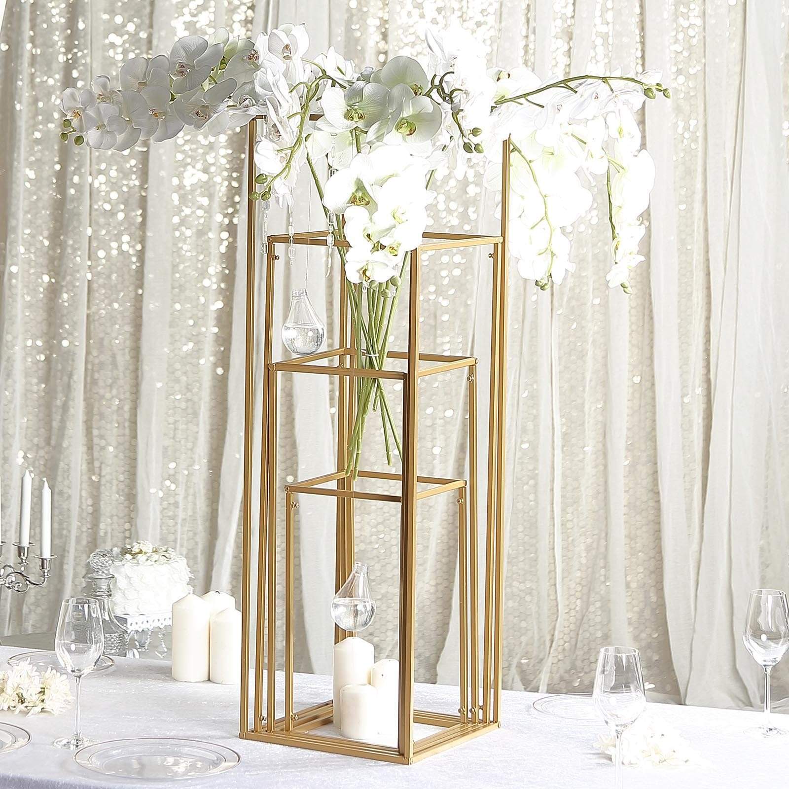 4 Gold Matte Metal Geometric Rectangular Stands Flower Vase Holders