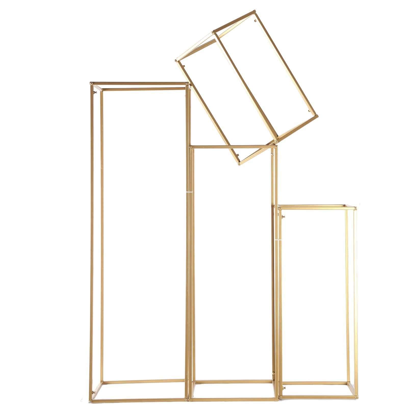 4 Gold Matte Metal Geometric Rectangular Stands Flower Vase Holders
