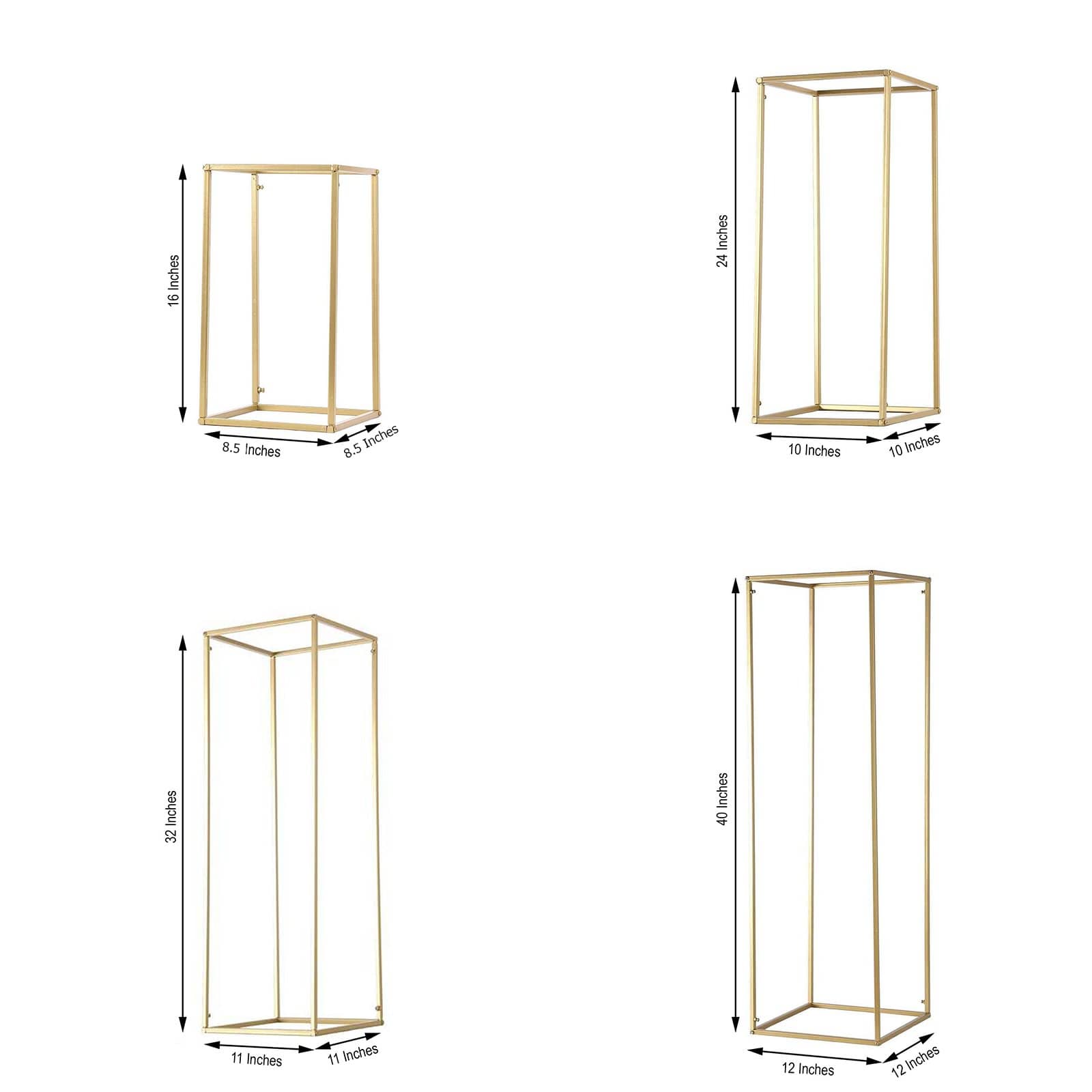 4 Gold Matte Metal Geometric Rectangular Stands Flower Vase Holders