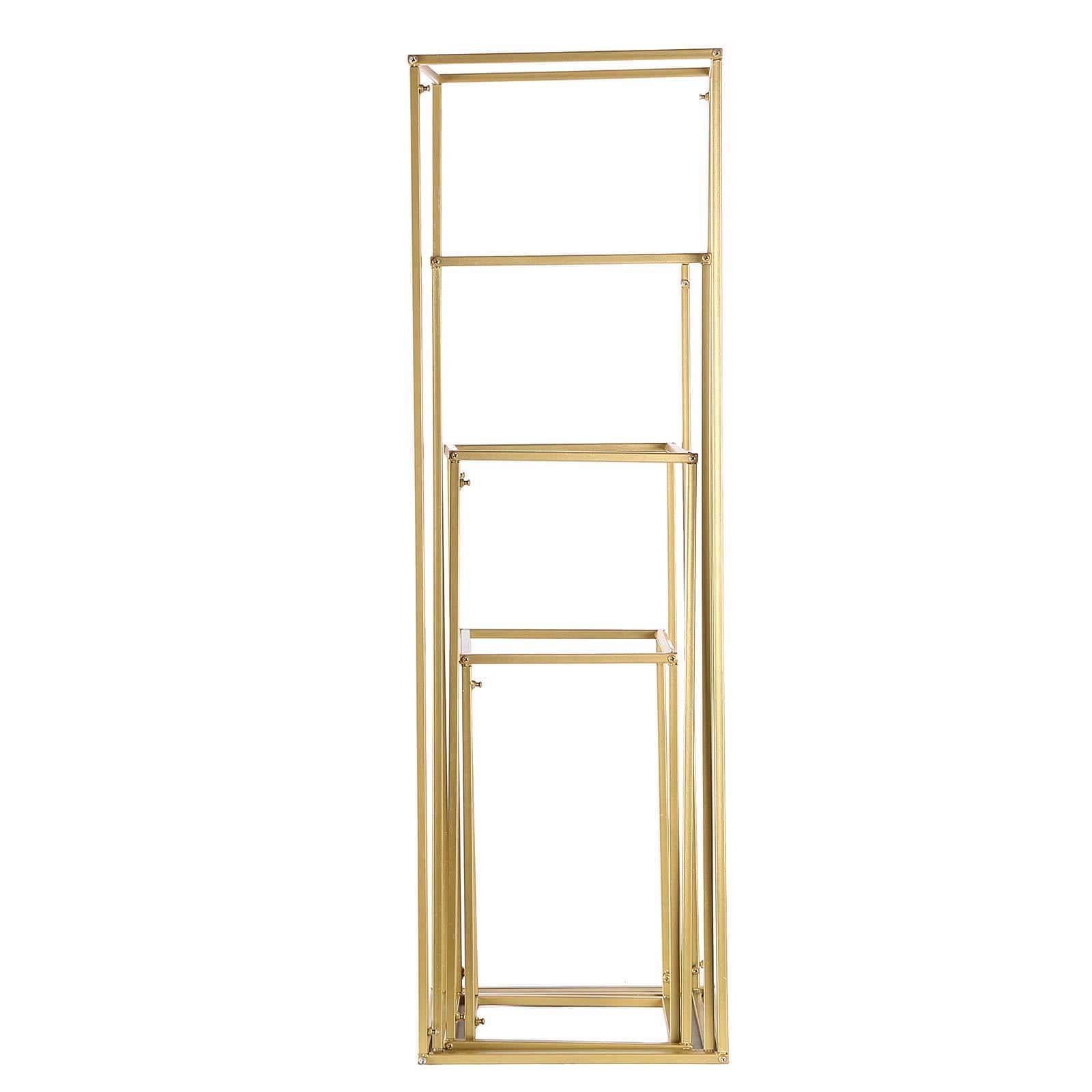 4 Gold Matte Metal Geometric Rectangular Stands Flower Vase Holders
