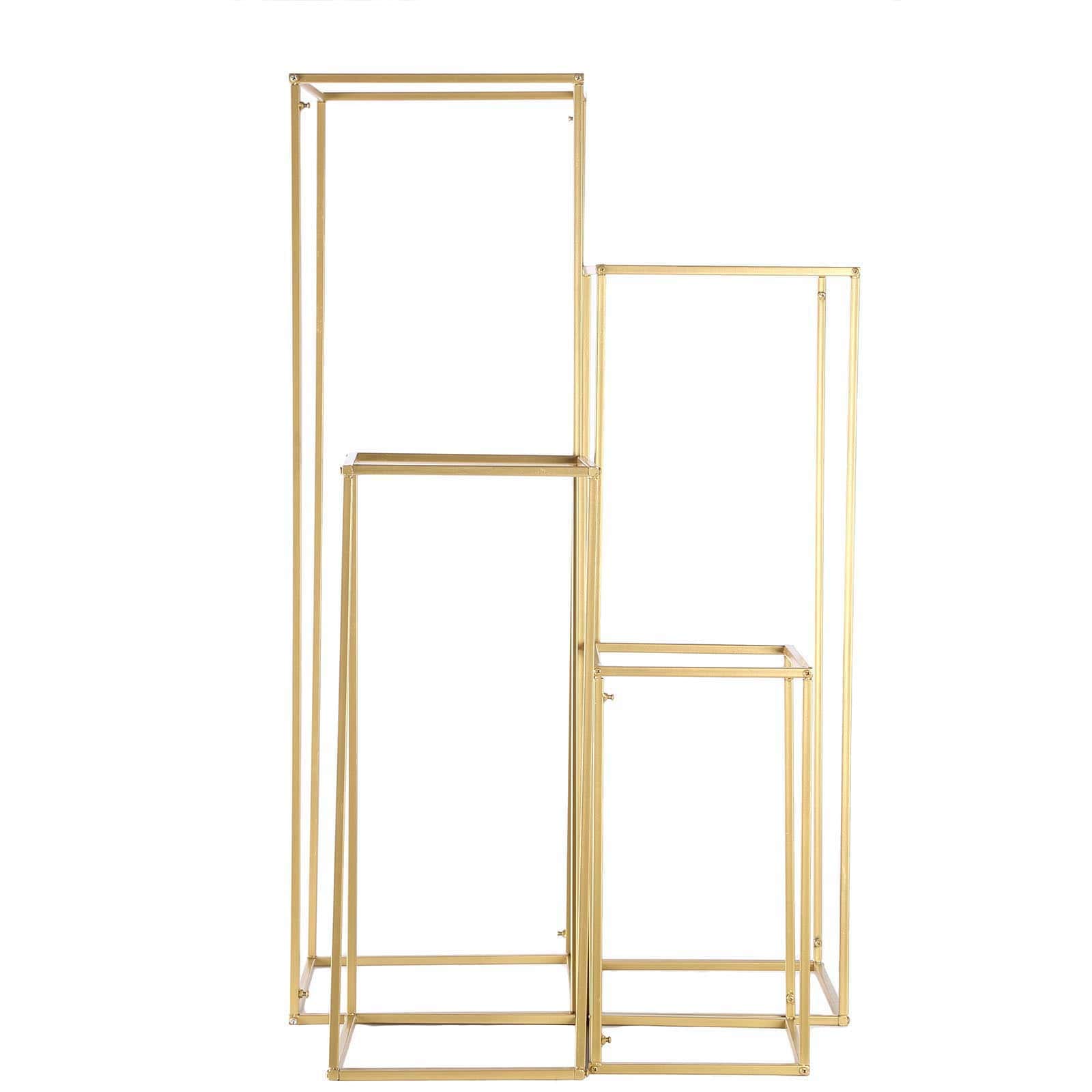 4 Gold Matte Metal Geometric Rectangular Stands Flower Vase Holders