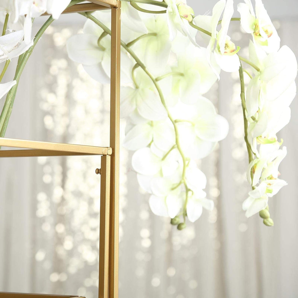 4 Gold Matte Metal Geometric Rectangular Stands Flower Vase Holders