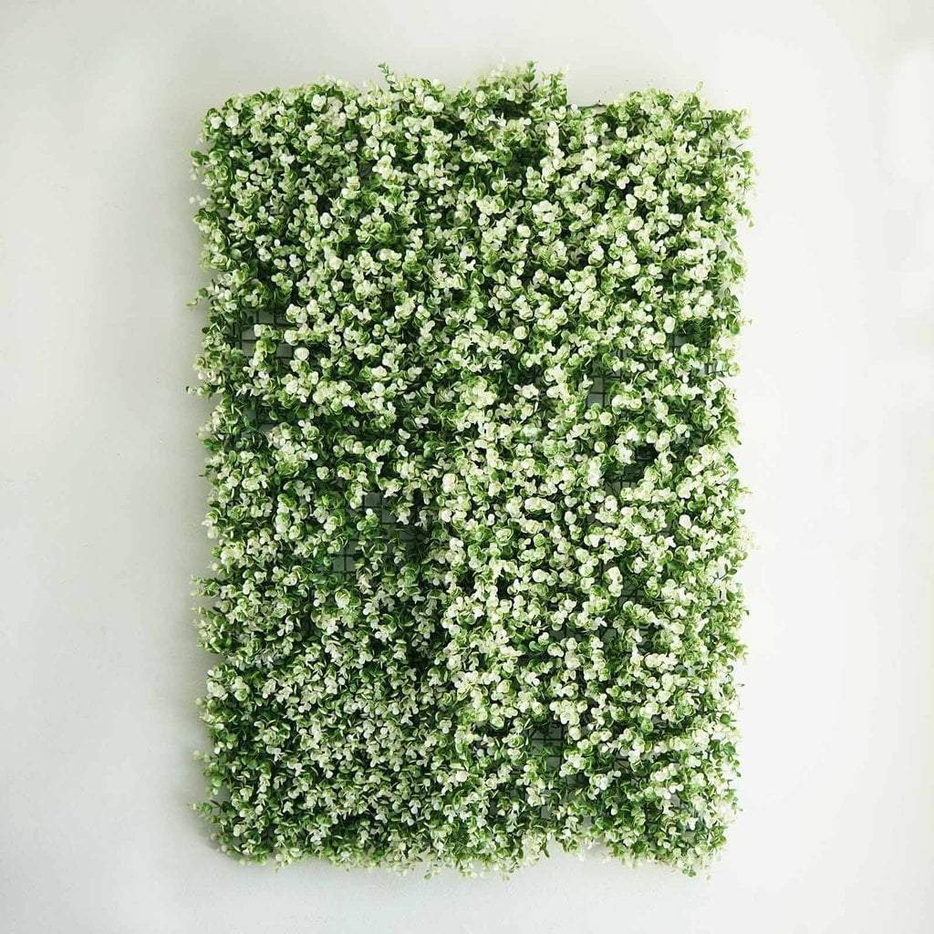 4 pcs Green and White Artificial Boxwood Greenery Foliage UV Protected Wall Backdrop Panels