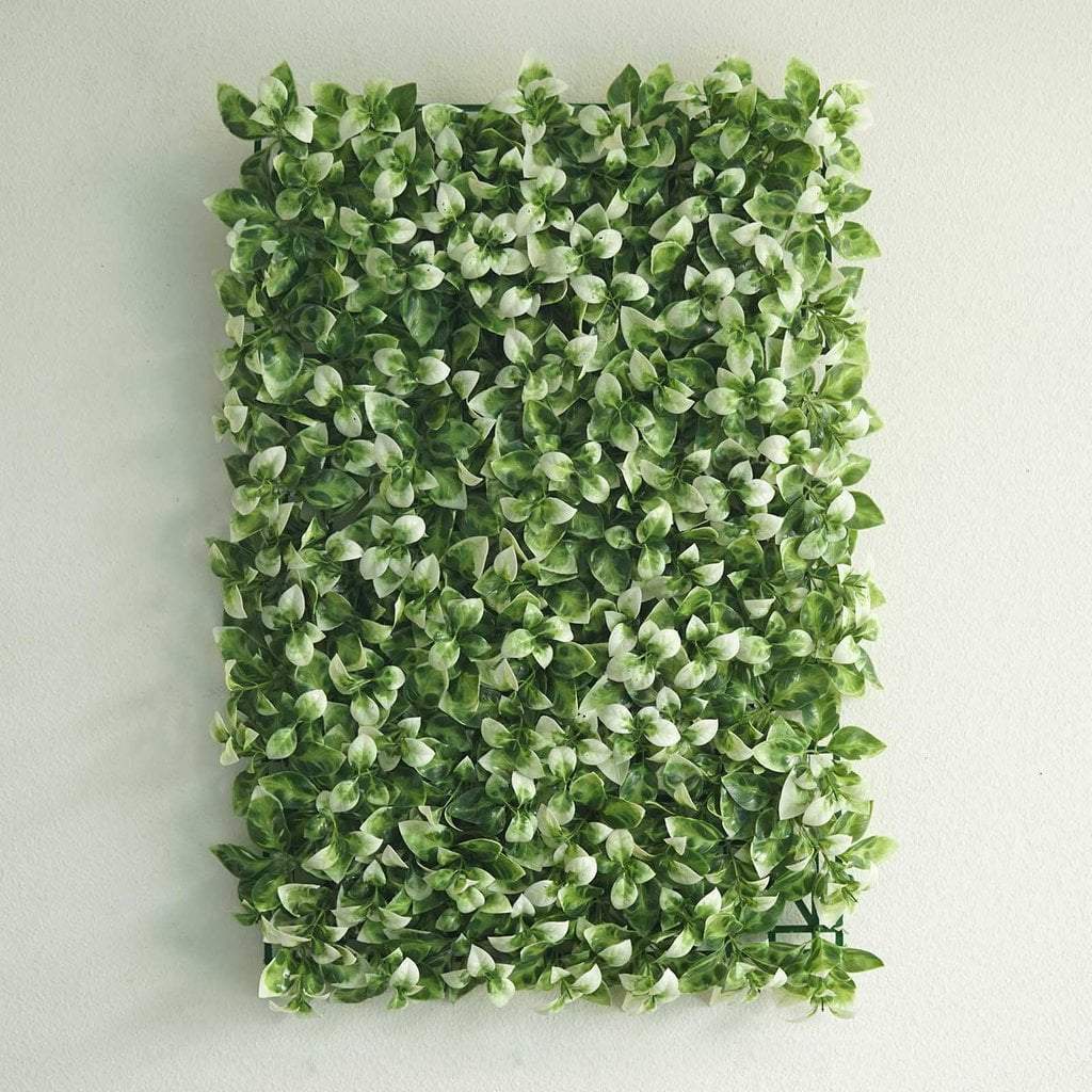 4 pcs Green and White Artificial Medium Boxwood Leaves Wall Backdrop Panels