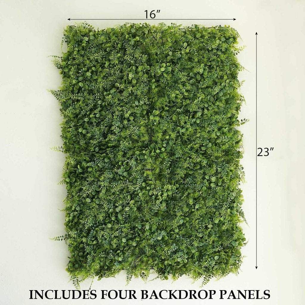 4 pcs Green Artificial Medium Fern and Boxwood Leaves Wall Backdrop Panels
