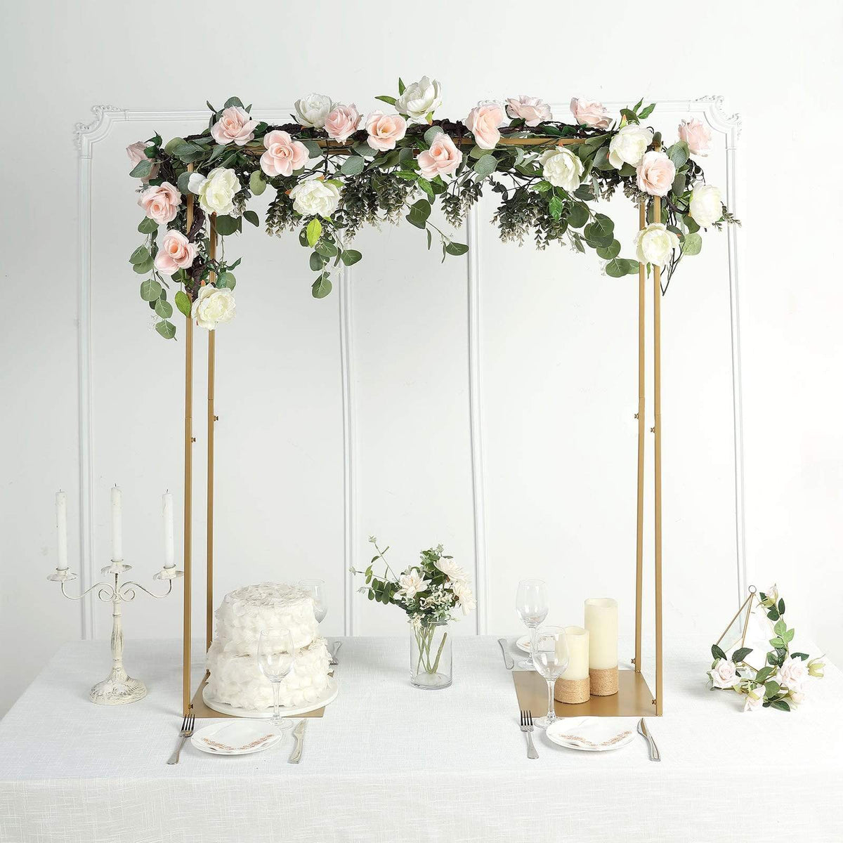 Nuptio Gold Table Arch Stand for Wedding Decoration Adjustable Tall Over  The Table Rod Stand for Party Centerpiece Birthday Decoration, 44-80  Length 