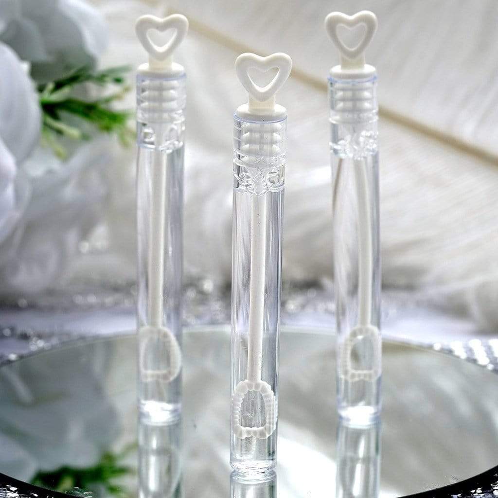 48 pcs 0.6 oz Clear Tubes with White Hearts Wedding Bubble Favors