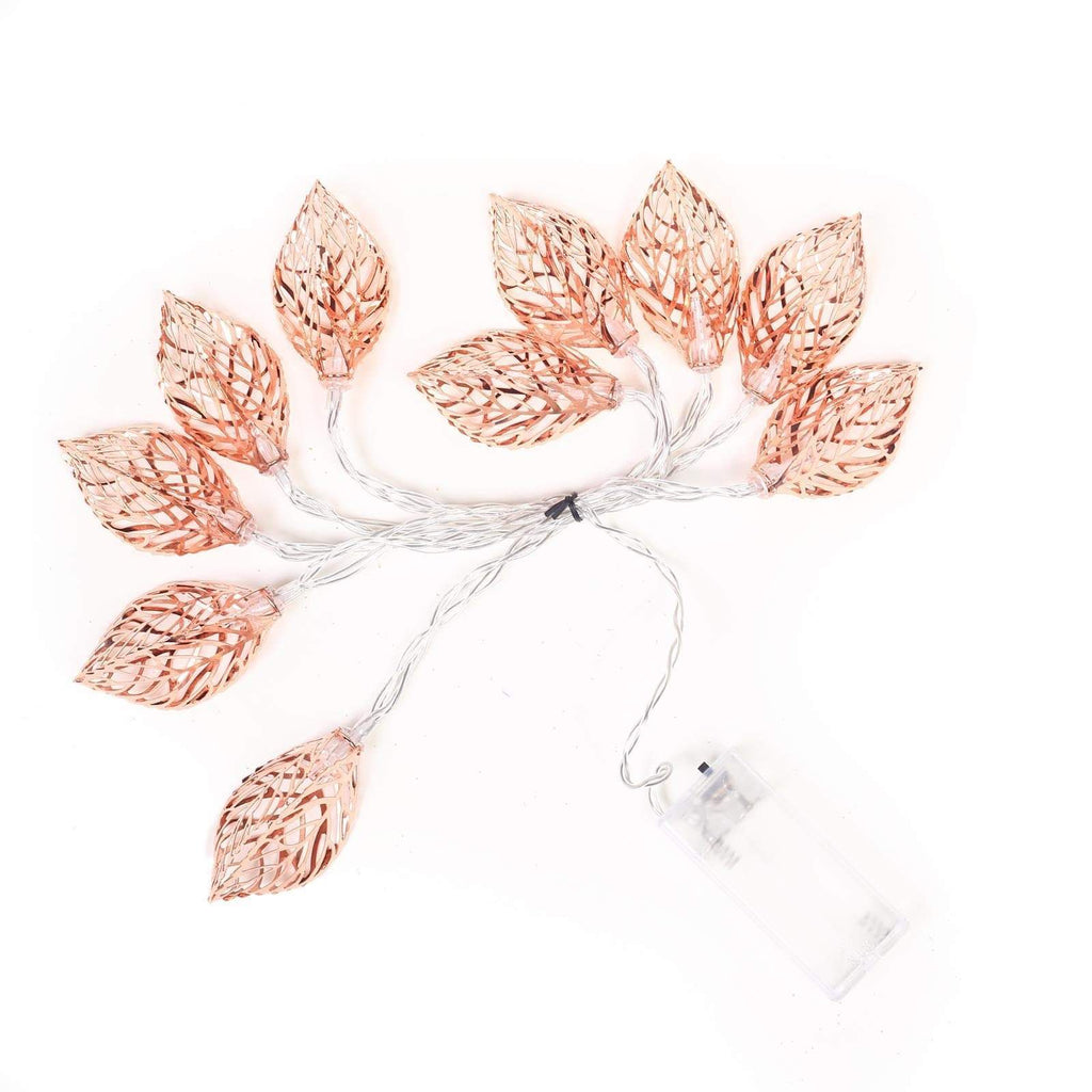 5 ft 10 LED Rose Gold Metal Leaves Fairy Lights Battery Operated Garland