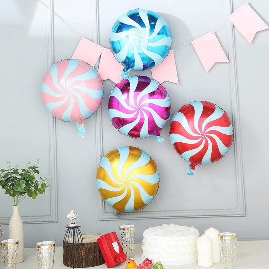 5 pcs 13.25 in wide Assorted Swirl Lollipop Candy Mylar Foil Balloons