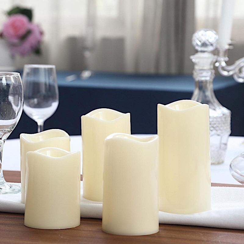 5 pcs Ivory LED Pillar Candles Lights with Remote Control
