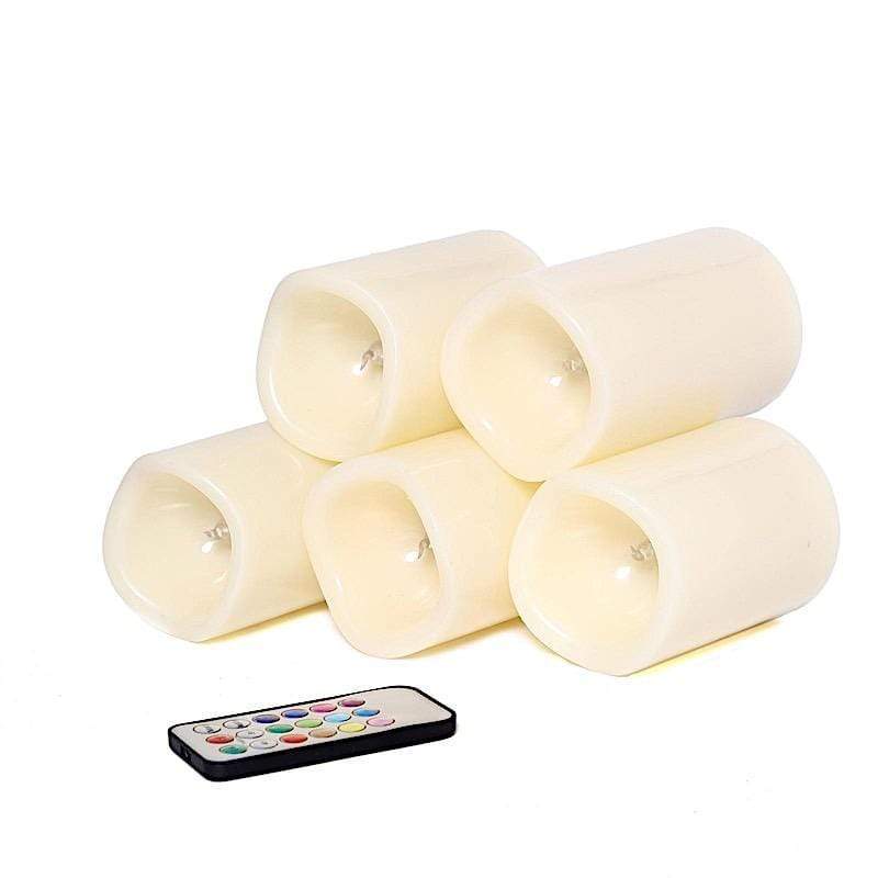 5 pcs Ivory LED Pillar Candles Lights with Remote Control