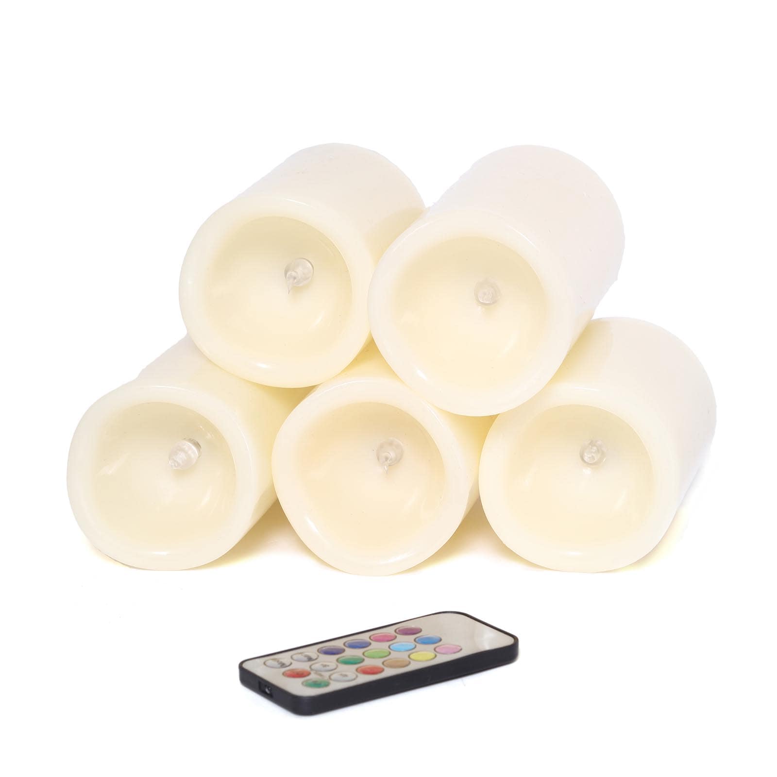 5 pcs Ivory LED Pillar Candles Lights with Remote Control