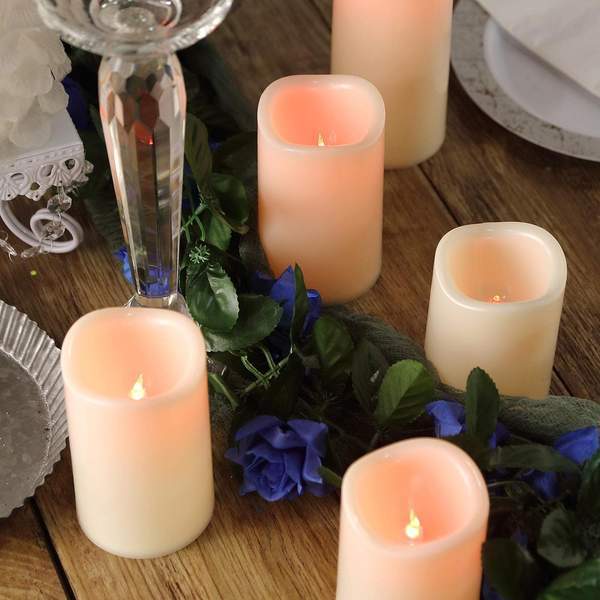 5 pcs Ivory LED Pillar Candles Lights with Remote Control