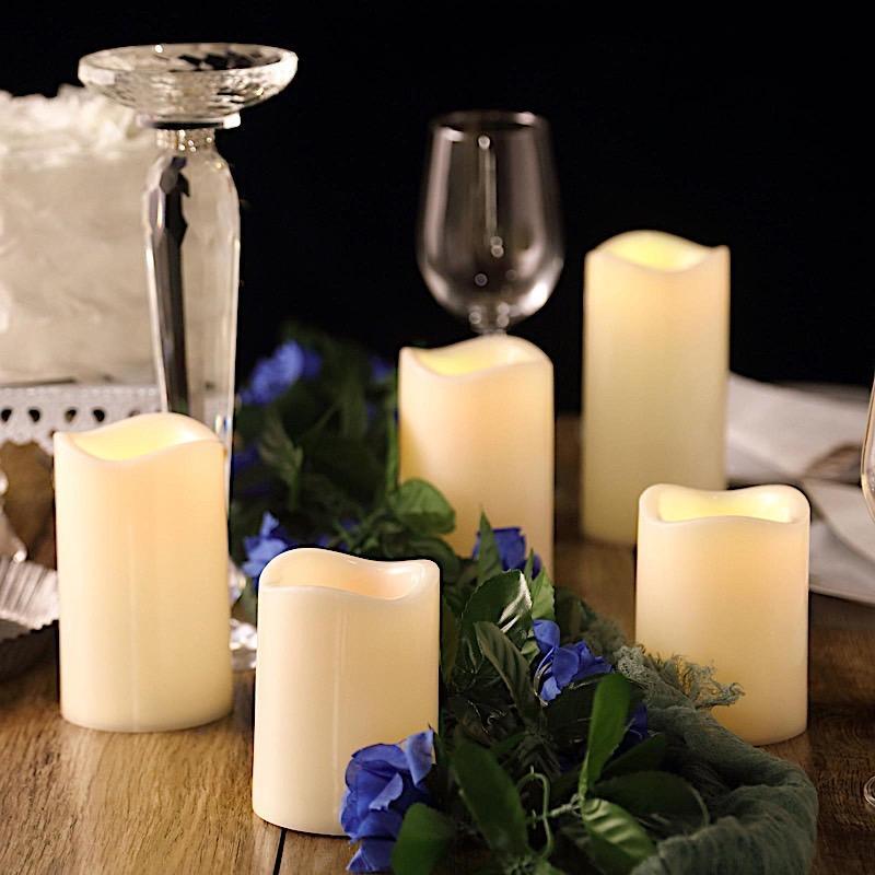 5 pcs Ivory LED Pillar Candles Lights with Remote Control
