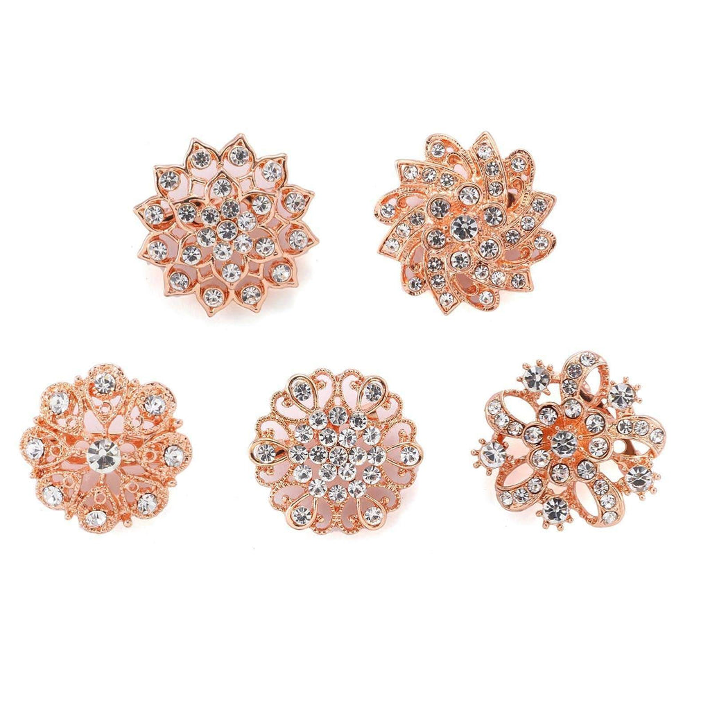 5 Rose Gold Mandala Designs Rhinestones Assorted Floral Pins Brooches