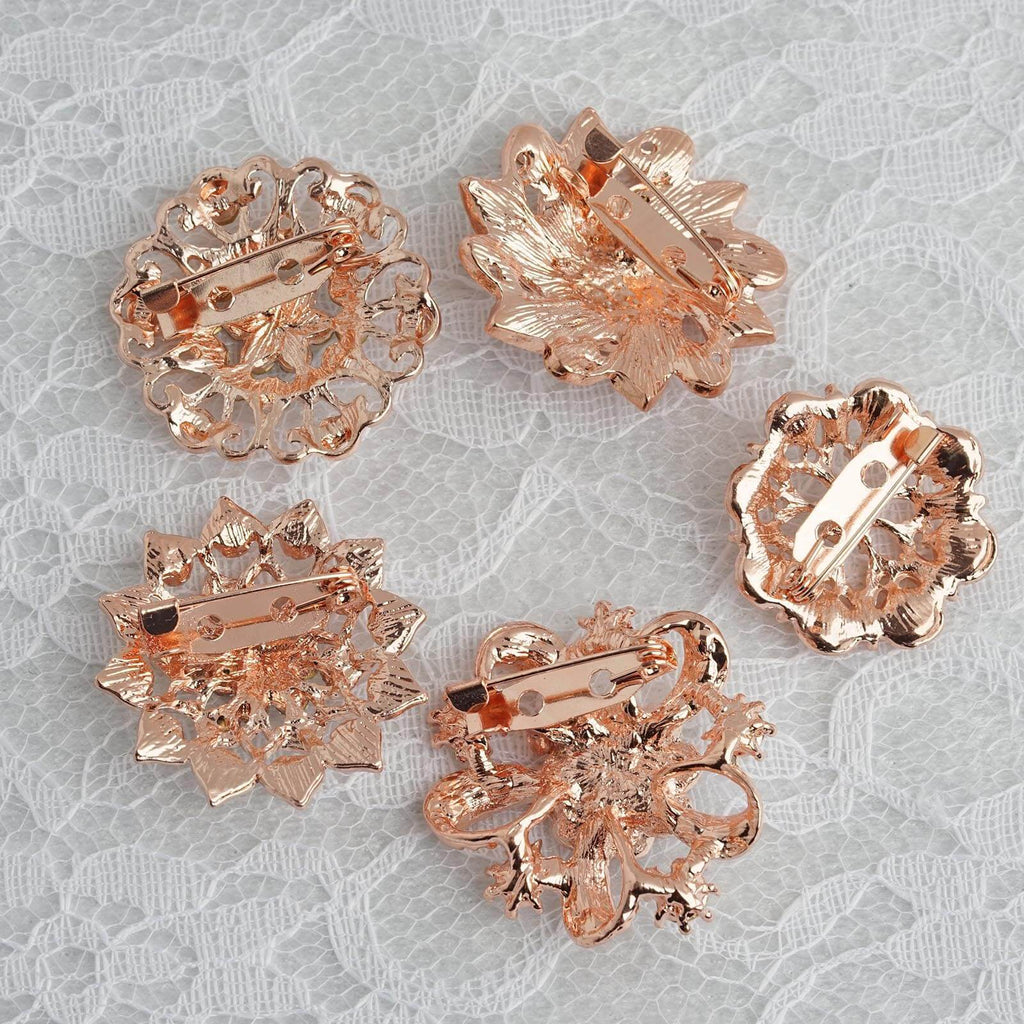 5 Rose Gold Mandala Designs Rhinestones Assorted Floral Pins Brooches
