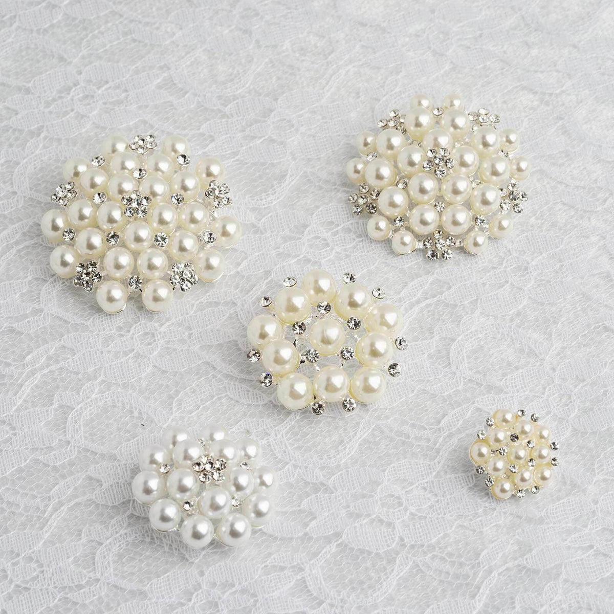 5 White and Ivory Flower Pearls and Rhinestones Pins Brooches – Balsa ...