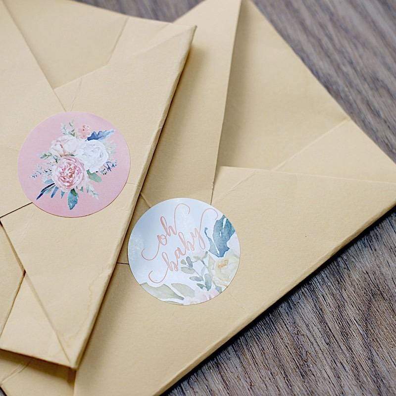 500 Assorted Round Floral Baby Shower Stickers Roll