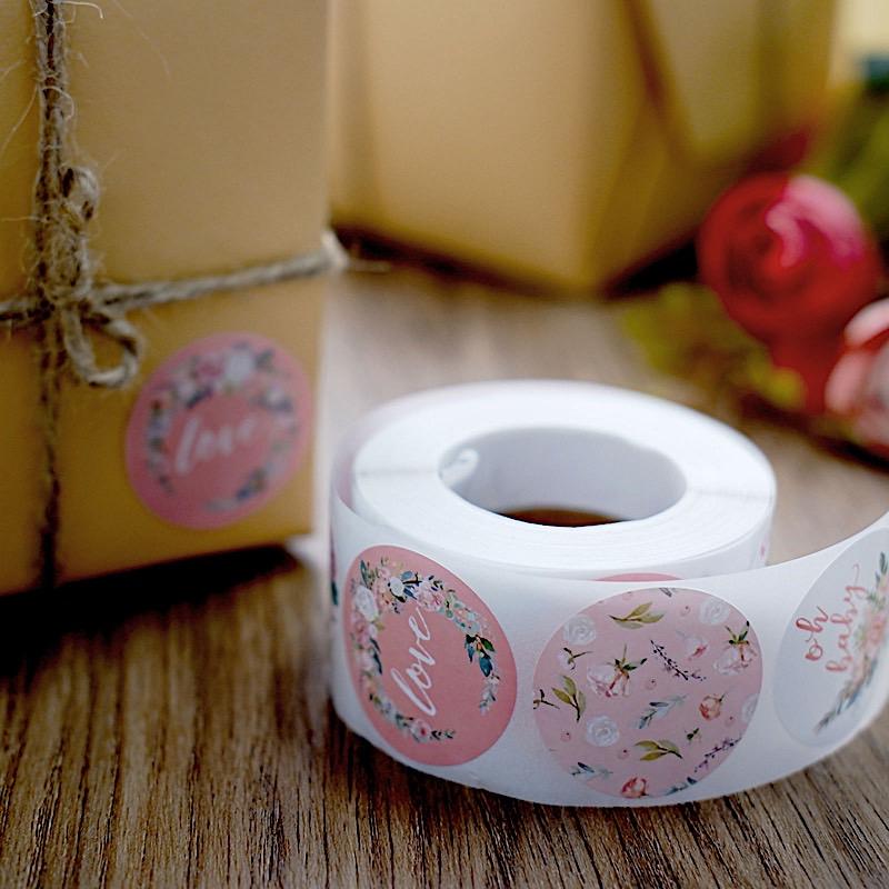 500 Assorted Round Floral Baby Shower Stickers Roll