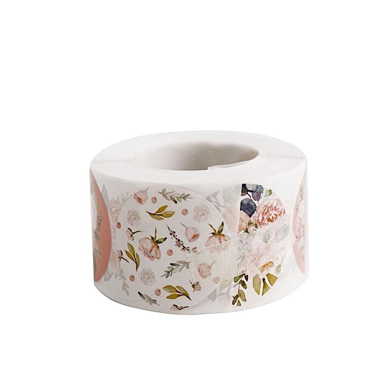 500 Assorted Round Floral Baby Shower Stickers Roll