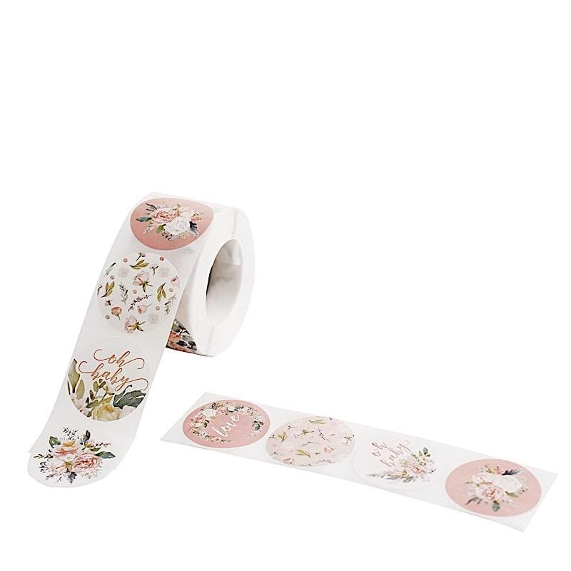 500 Assorted Round Floral Baby Shower Stickers Roll