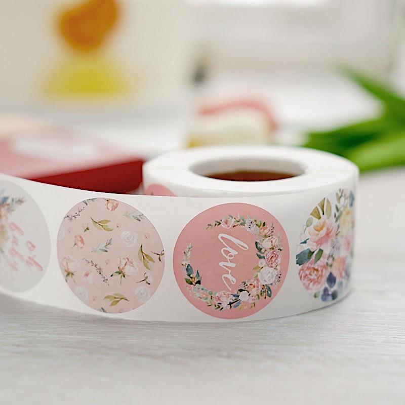 500 Assorted Round Floral Baby Shower Stickers Roll