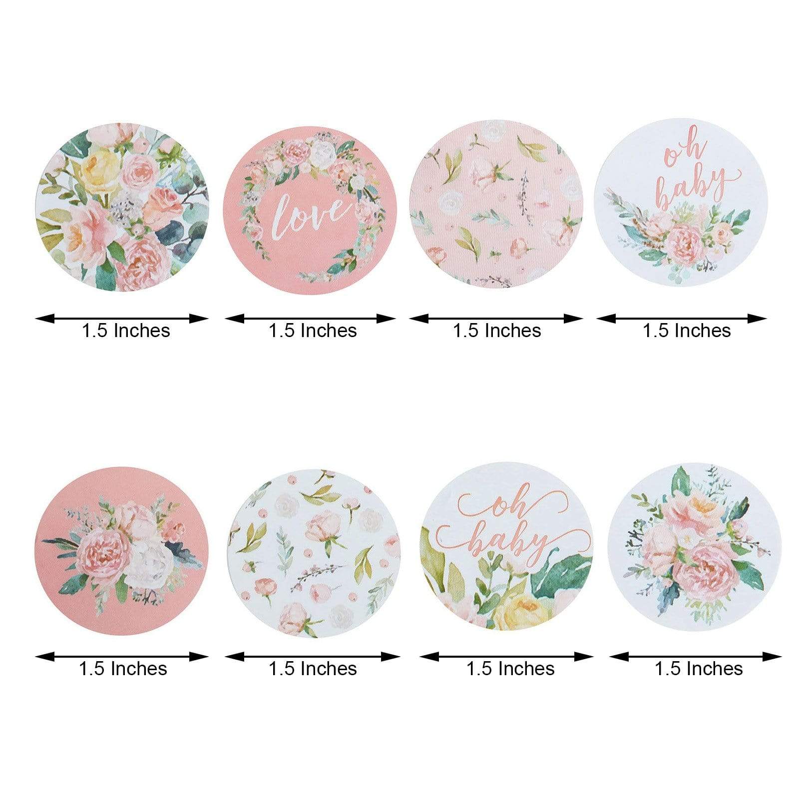 500 Assorted Round Floral Baby Shower Stickers Roll