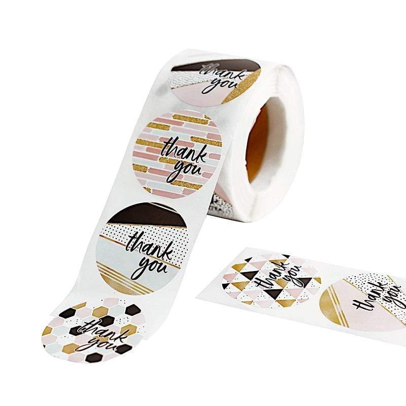 500 Assorted Thank You 1.5 in Round Stickers Roll with Geometric Designs