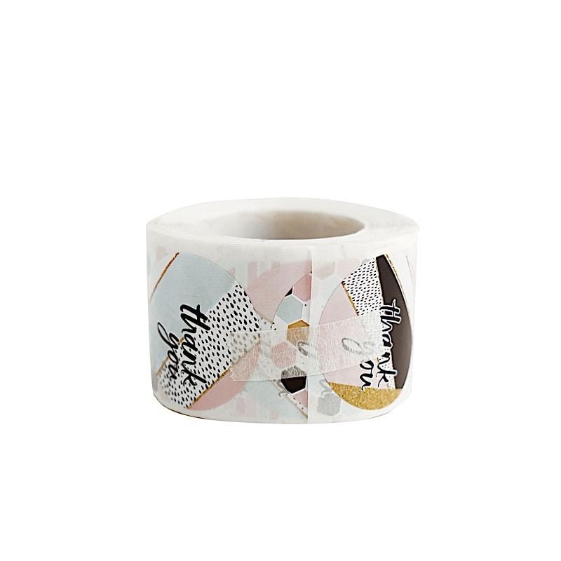 500 Assorted Thank You 1.5 in Round Stickers Roll with Geometric Designs