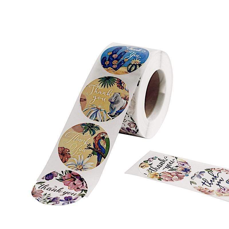 500 Assorted Thank You 1.5 in Round Tropical Floral Stickers Roll