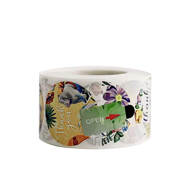 500 Assorted Thank You 1.5 in Round Tropical Floral Stickers Roll