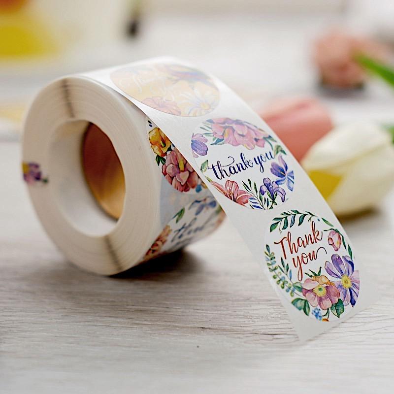 500 Assorted Thank You 1.5 in Round Tropical Floral Stickers Roll