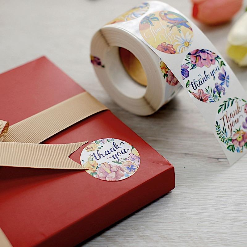 500 Assorted Thank You 1.5 in Round Tropical Floral Stickers Roll