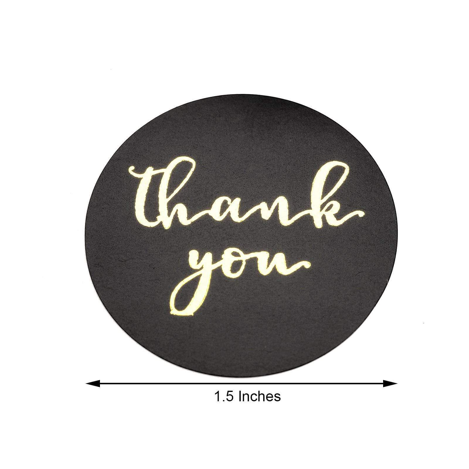 500 Black with Gold Thank You 1.5 in Round Stickers Roll