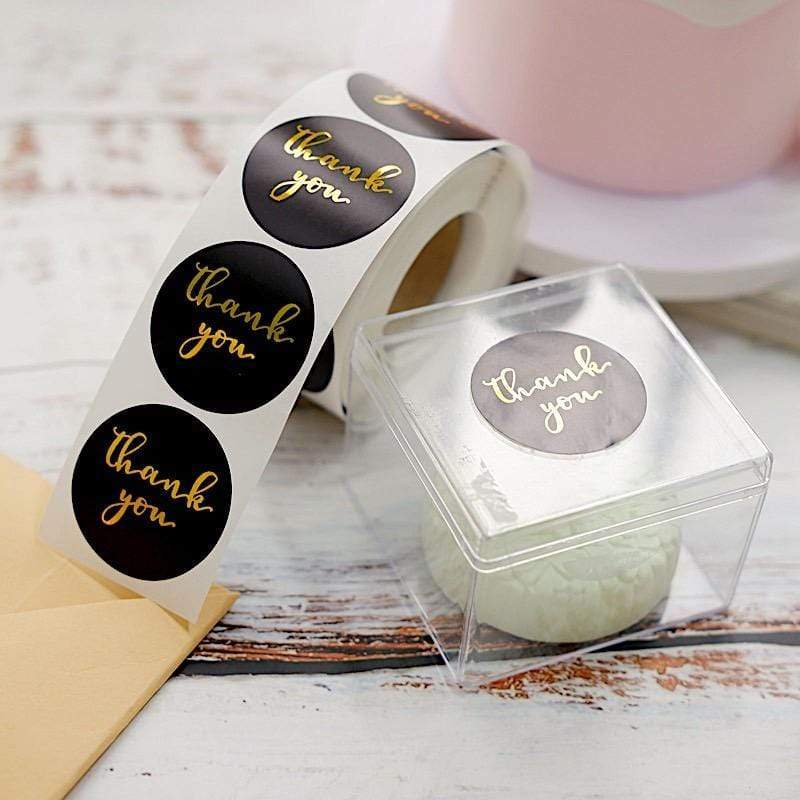 500 Black with Gold Thank You 1.5 in Round Stickers Roll