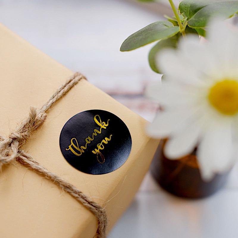 500 Black with Gold Thank You 1.5 in Round Stickers Roll