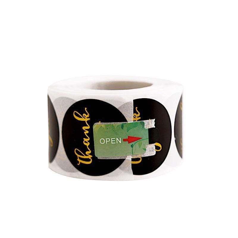 500 Black with Gold Thank You 1.5 in Round Stickers Roll