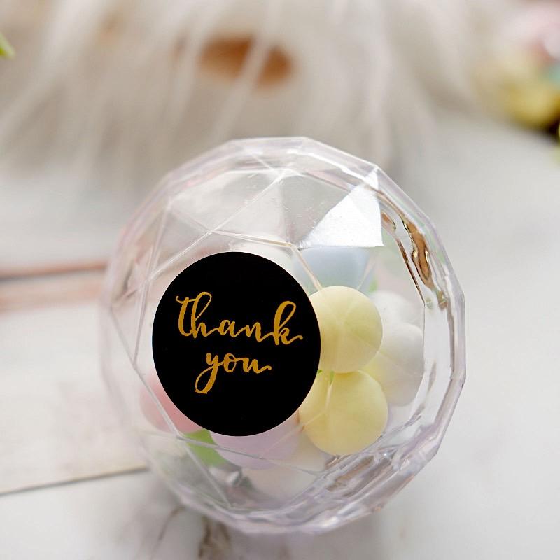 500 Black with Gold Thank You 1.5 in Round Stickers Roll